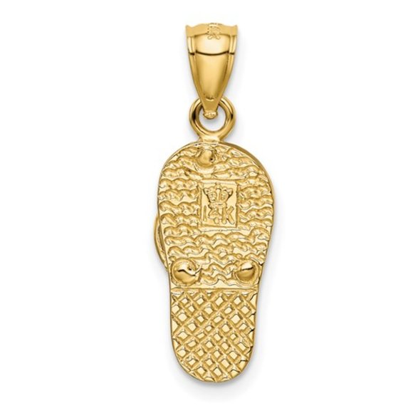 14k Yellow Gold Nautical 3D w Created Blue Opal Flip Flop Necklace Charm Pendant - Picture 2 of 4